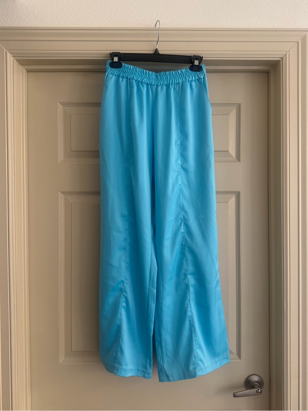 NastyGal Satin Wide Leg Pants in Turquoise Blue